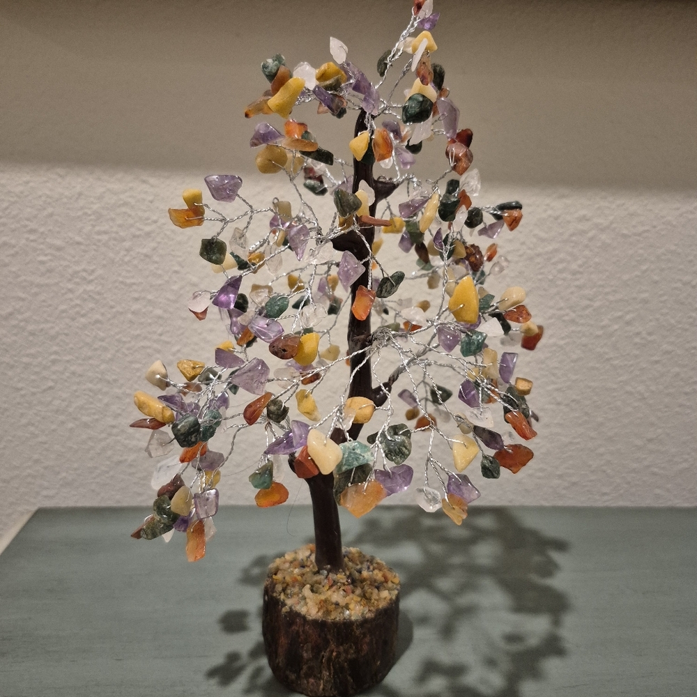 Amethyst, Lapis Lazuli, Carnelian Crystal Bonsai Tree - Silver Wrapped - Picture 7 of 7